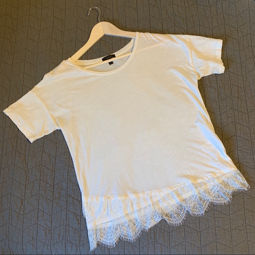 J. Crew White Lace Hem T-Shirt SEE DESCRIPTION